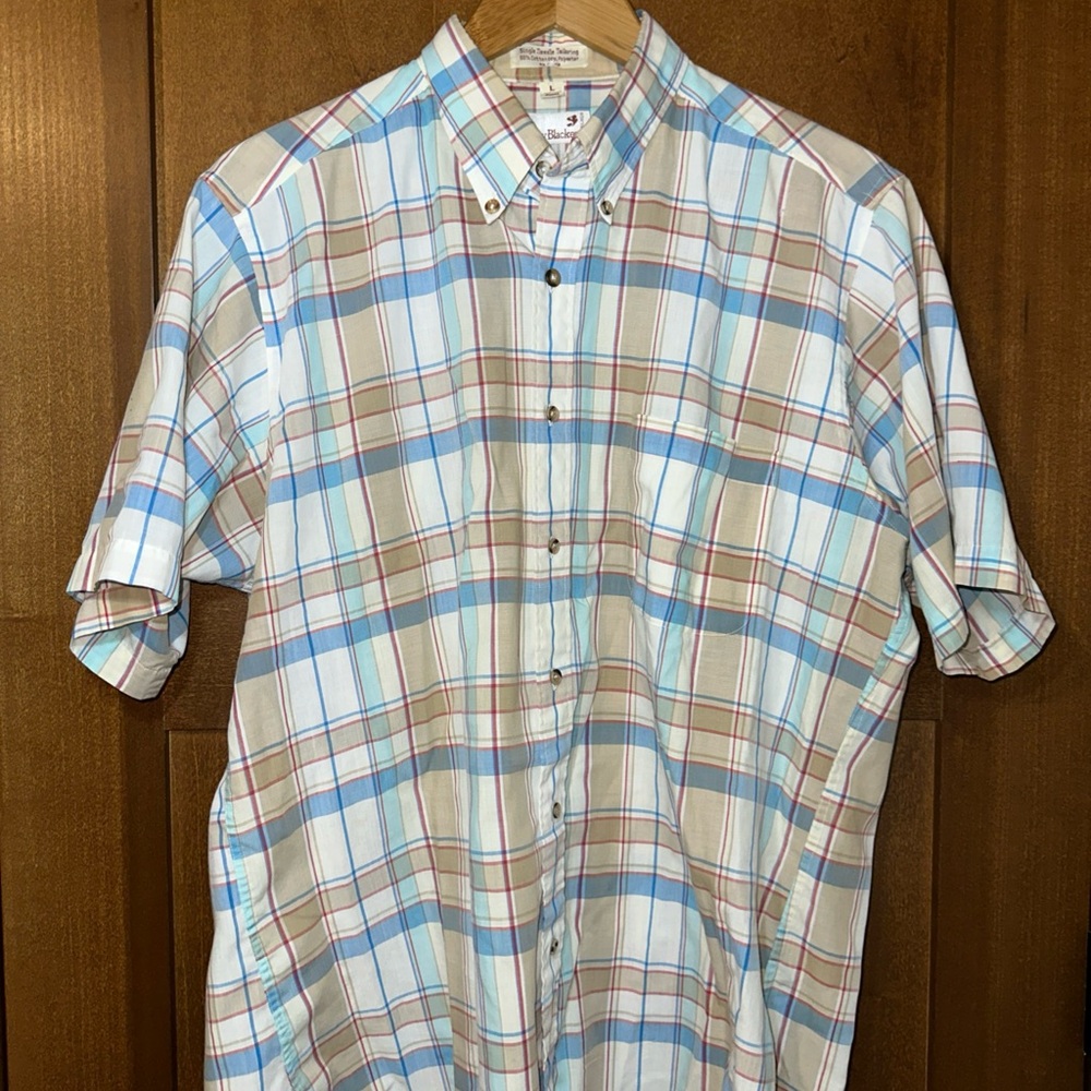 Stanley‎ Blacker Men’s L Short Sleeve Button Shirt  Plaid single stitch Vintage